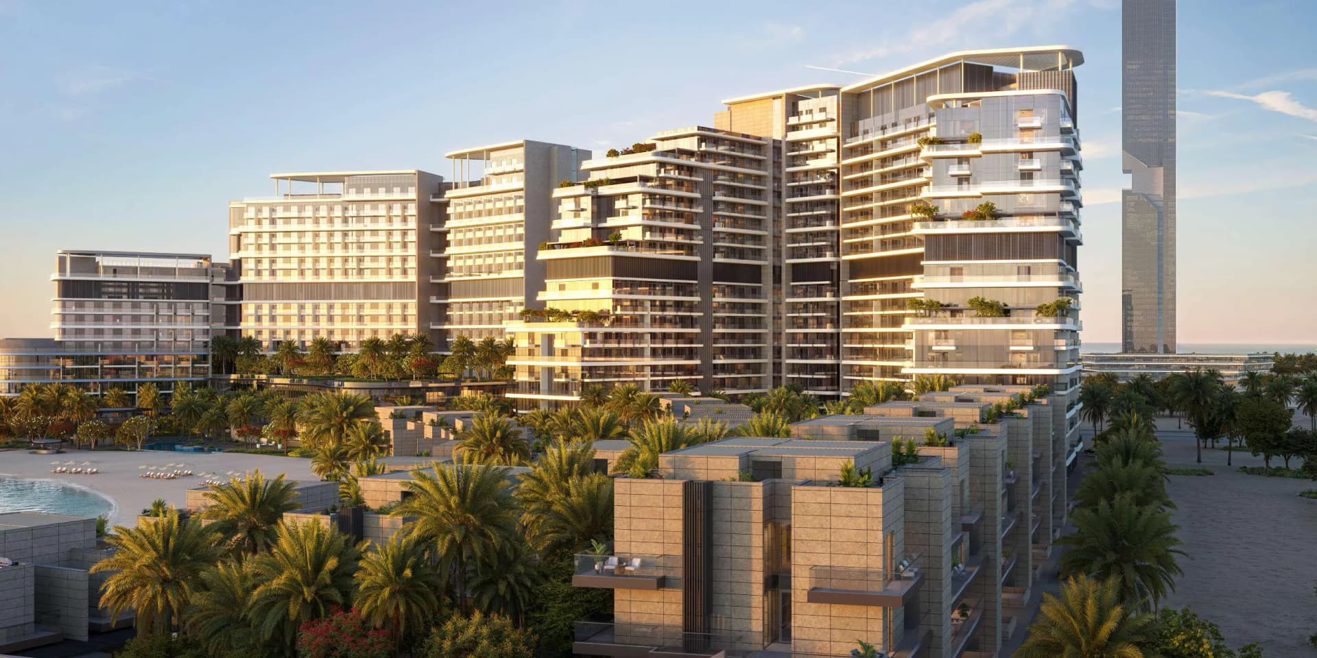 Nasim Al Bahr Residences by Abu Dhabi National Hotels, Al Marjan Island. Render supplied by developer.