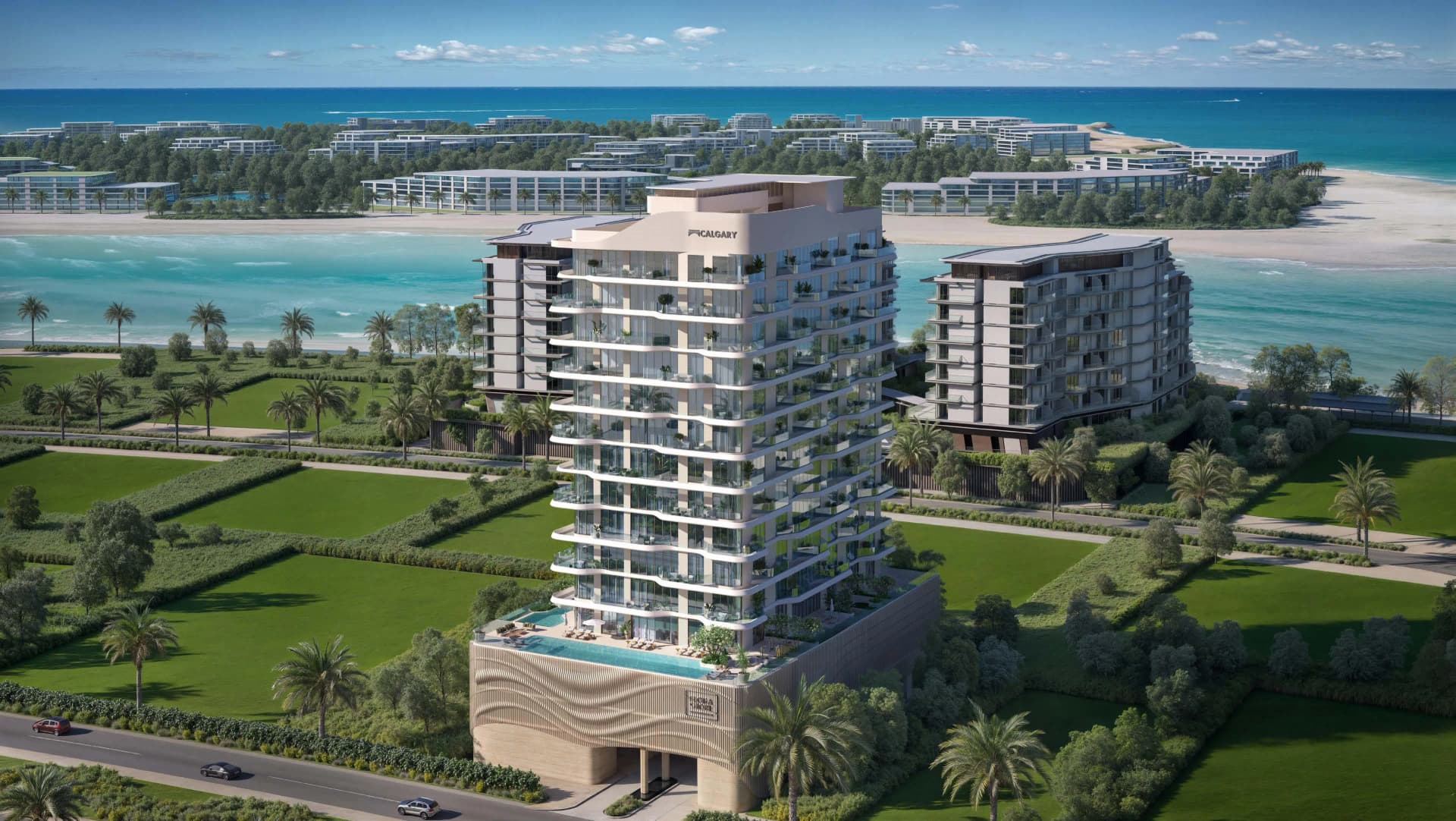 Flora Shore Beachside Residences by Calgary Properties, Dubai Islands. Render supplied by developer.