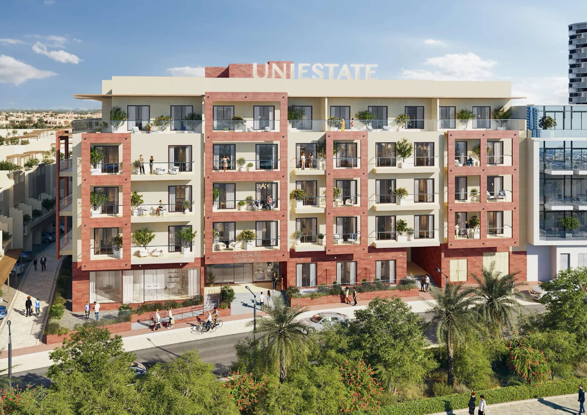 Carmel Residence by Uniestate Properties, JVC (Jumeirah Village Circle). Render supplied by developer.