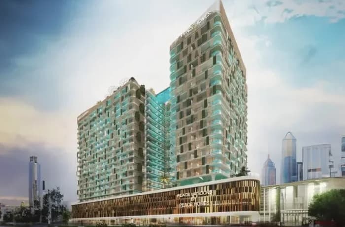 Peace Lagoons by Peace Homes Group, Dubailand Residence Complex. Render supplied by developer.