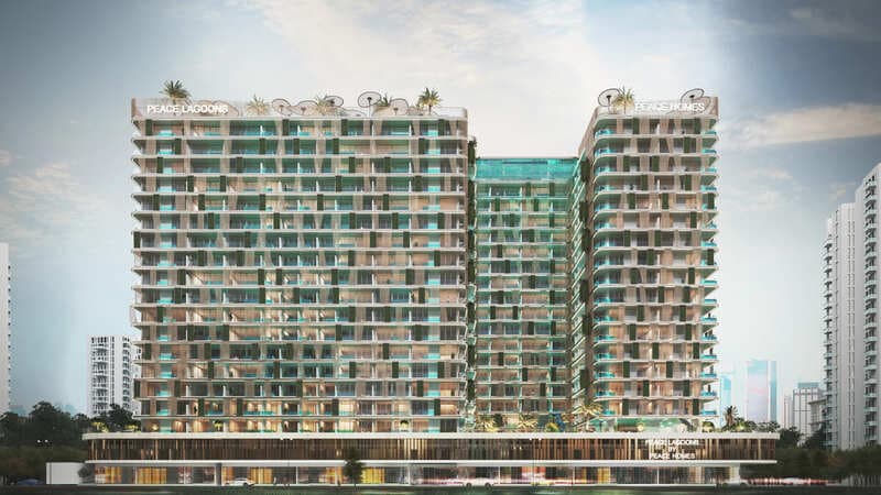Peace Lagoons 2 by Peace Homes Group, Dubailand Residence Complex. Render supplied by developer.
