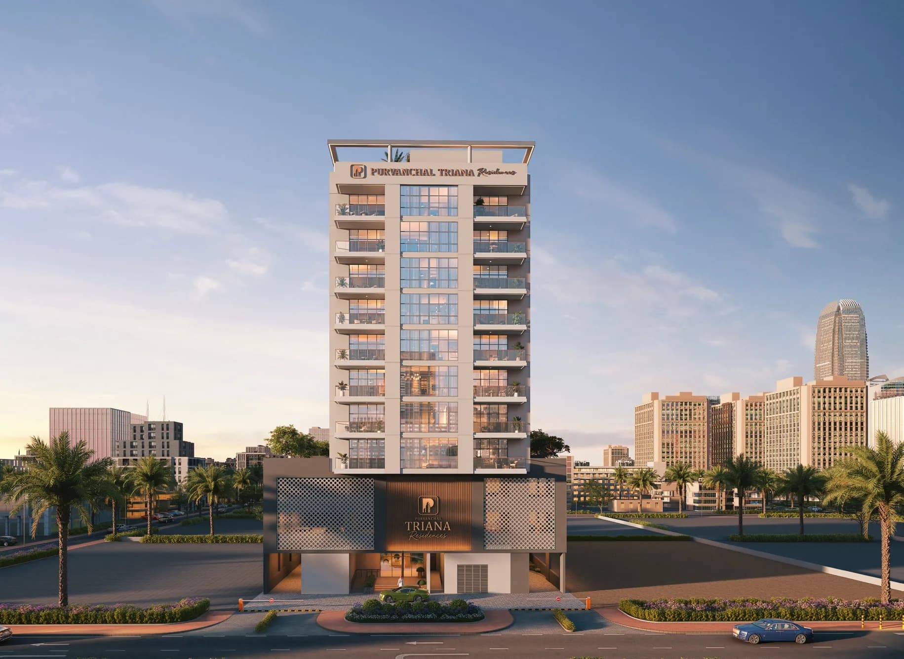 Triana Residences by Purvanchal Development, Jumeirah Garden City. Render supplied by developer.