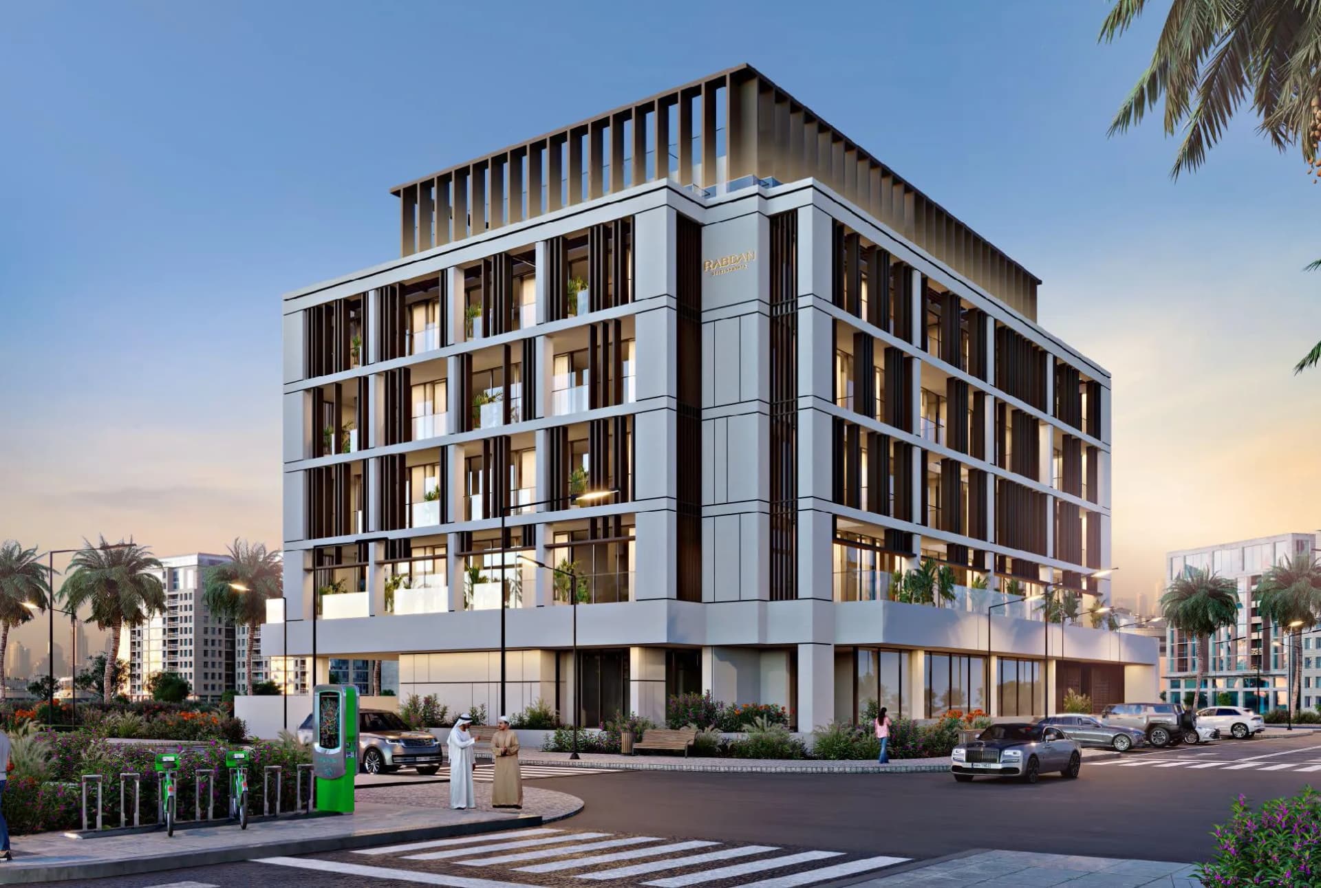 Rabdan Square by Rabdan Developments, Azizi Riviera at Meydan One. Render supplied by developer.