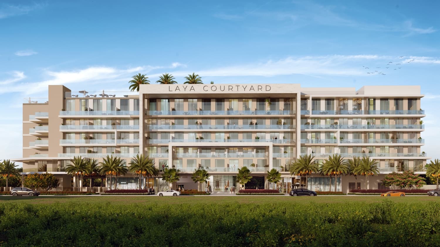 Laya Courtyard by LAYA Developers, Dubai Studio City. Render supplied by developer.