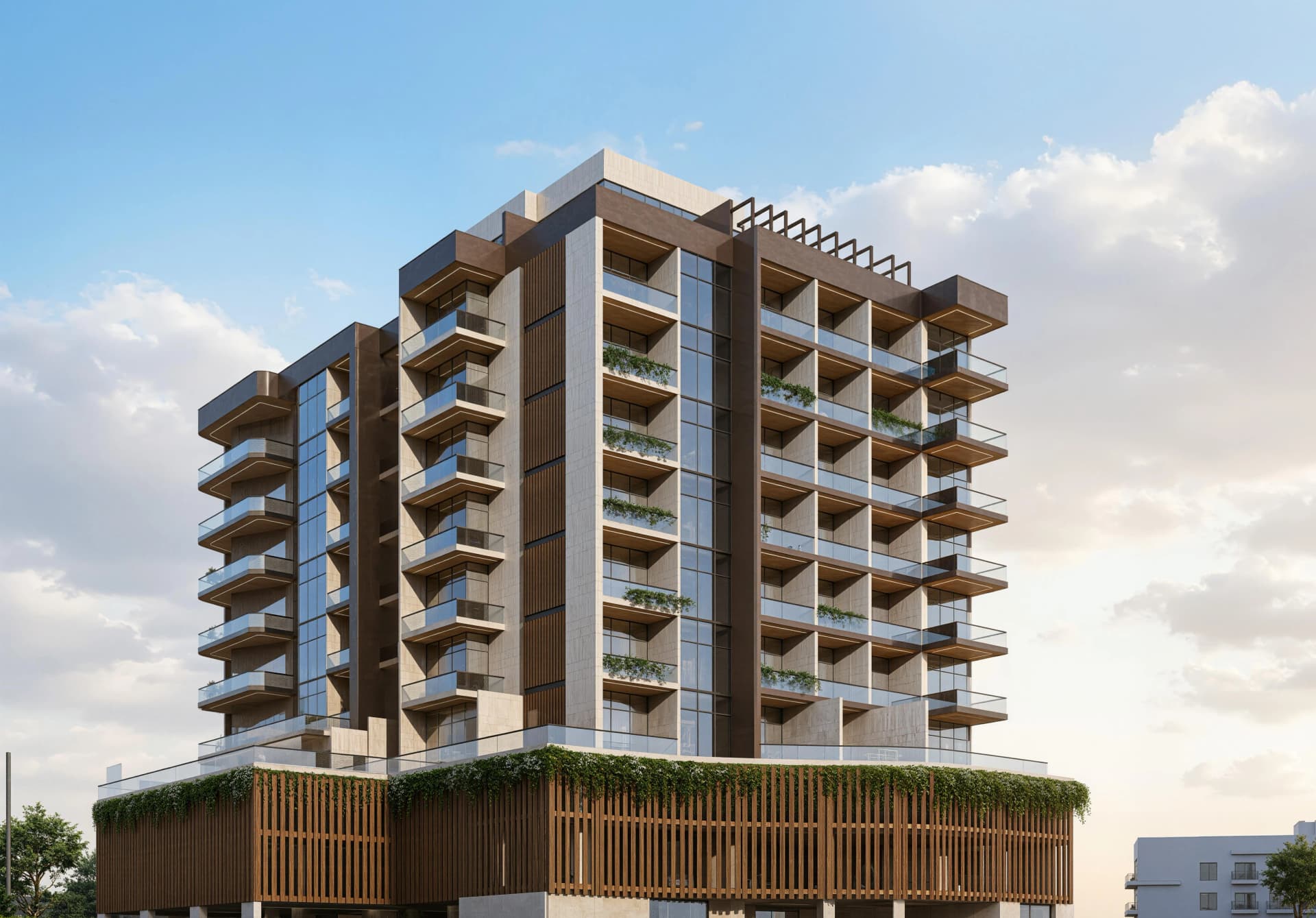 Golf Terrace Residences by Asak Real Estate Development, Dubai Production City. Render supplied by developer.