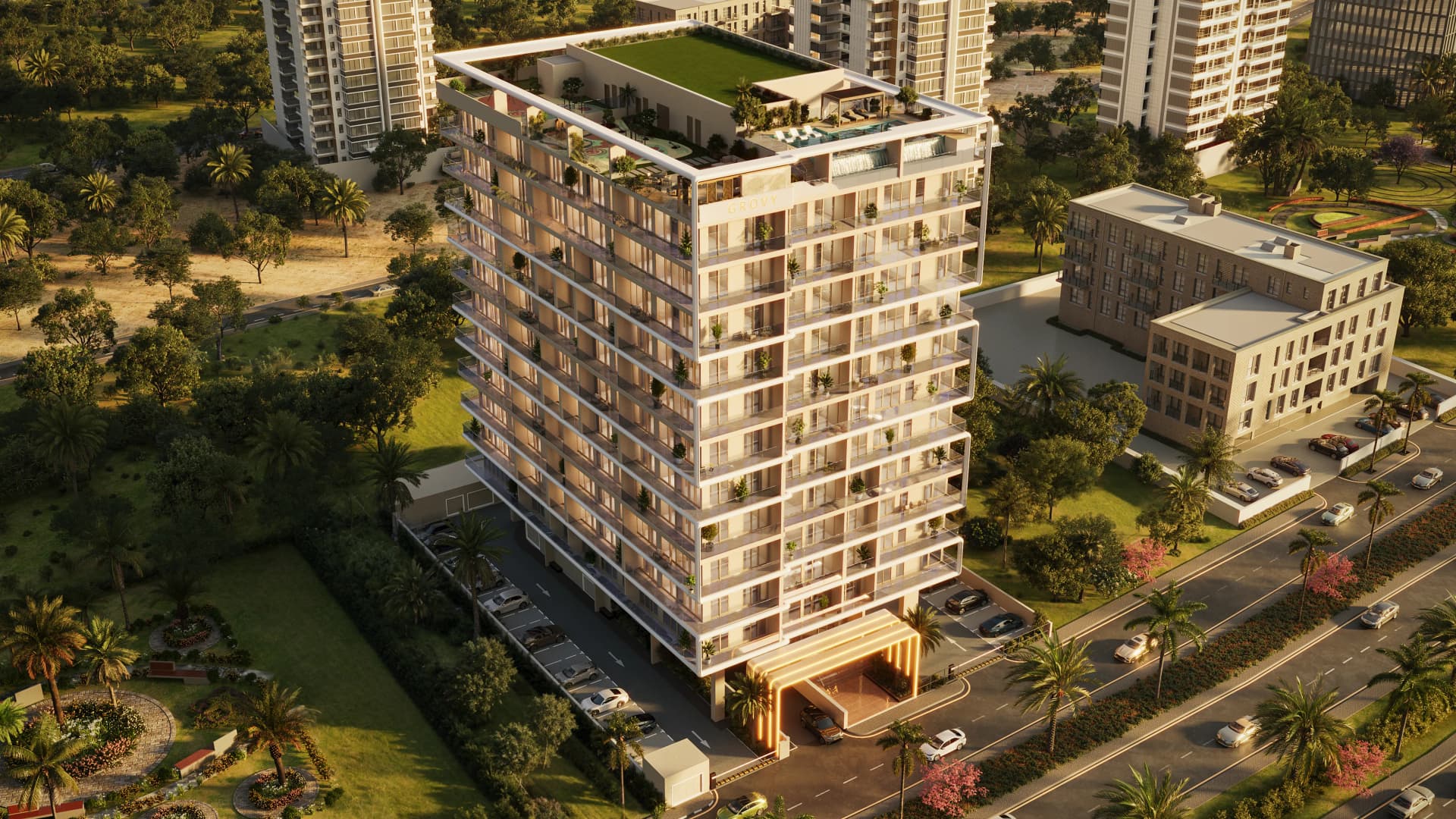 Rivo by Grovy Developers, Dubailand Residence Complex. Render supplied by developer.