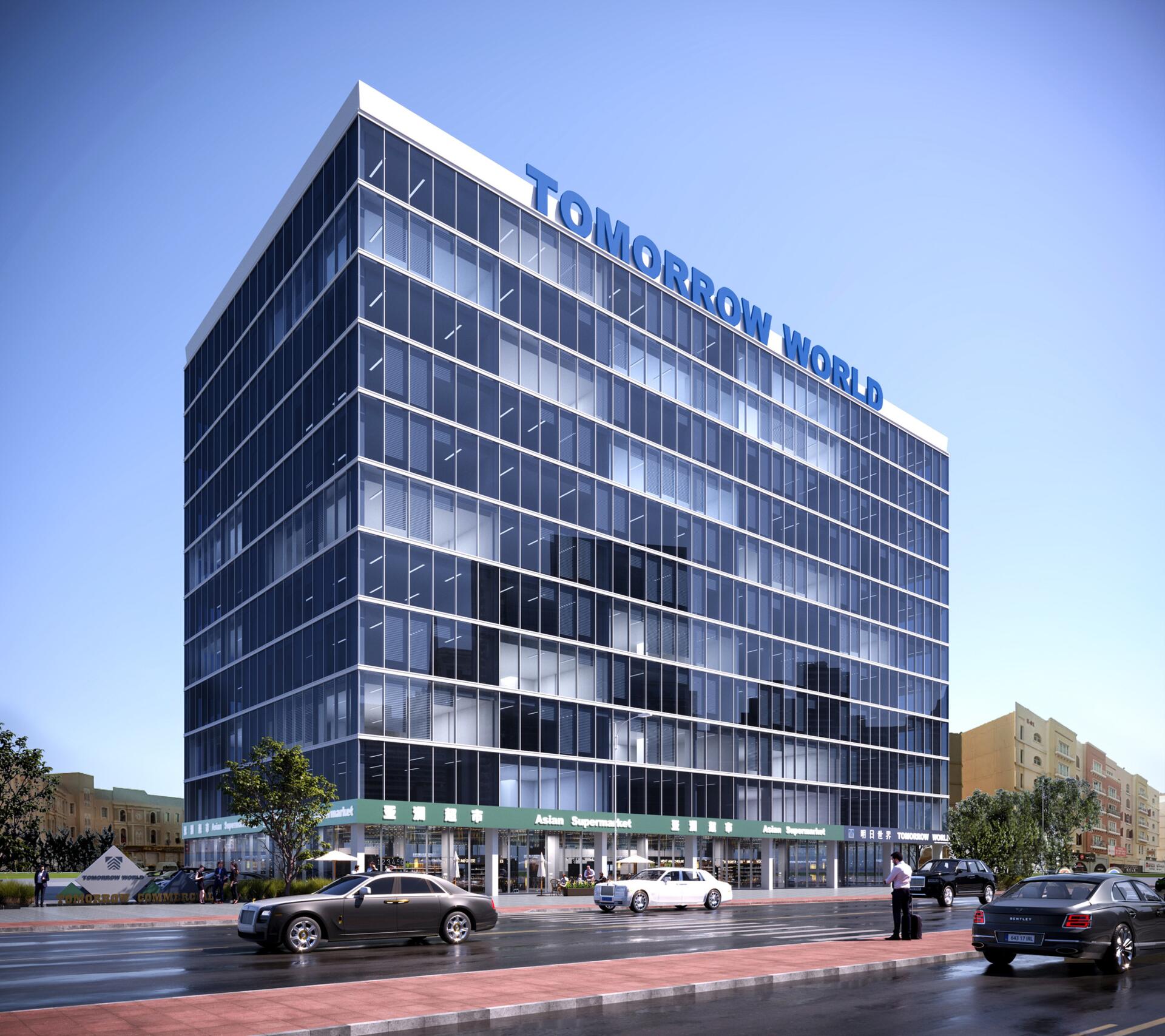 Tomorrow Commercial Tower by Tomorrow World Real Estate Development, Dubai International City. Render supplied by developer.