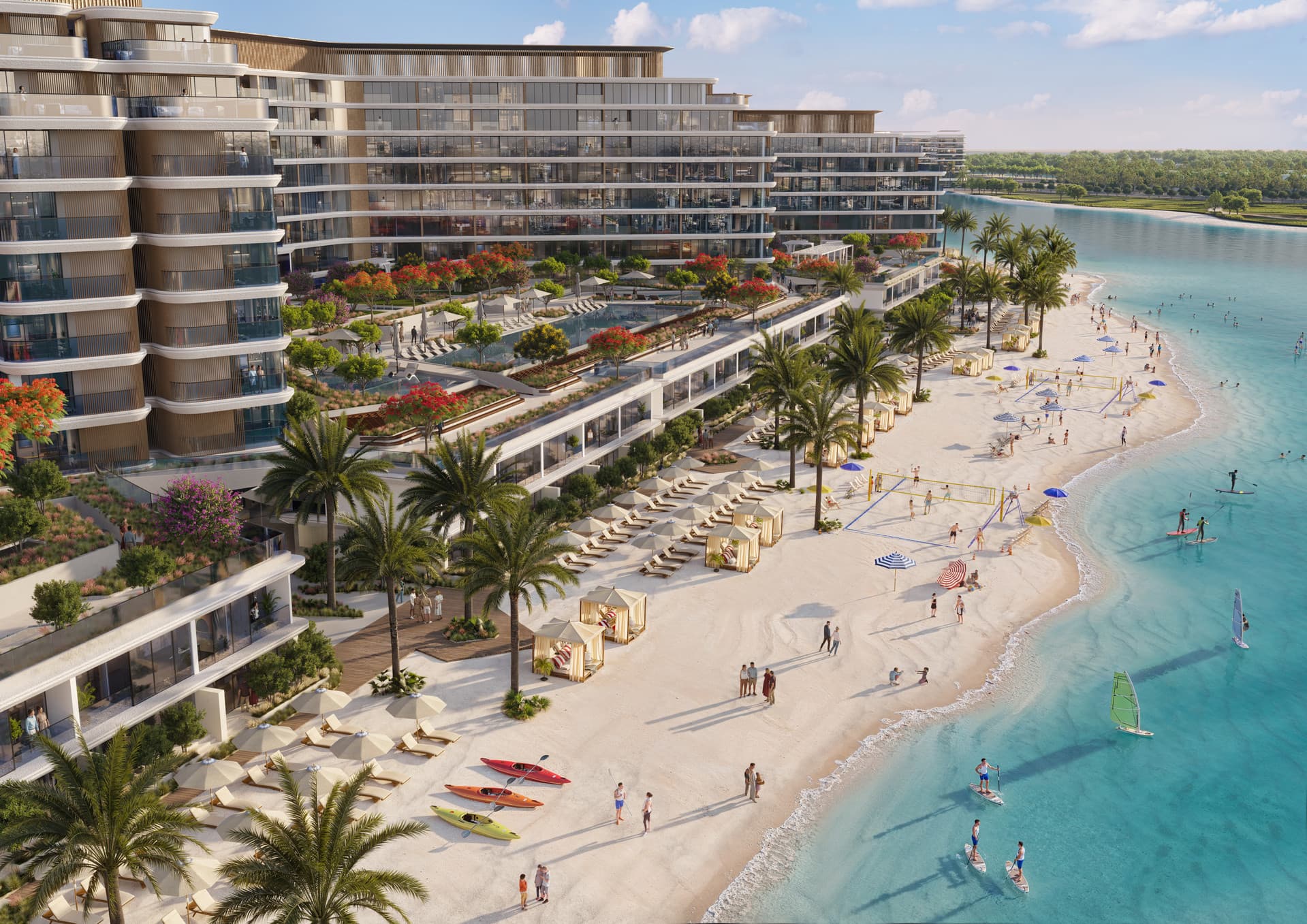 Coraline Beach Residences by Sobha, Siniya Island. Render supplied by developer.