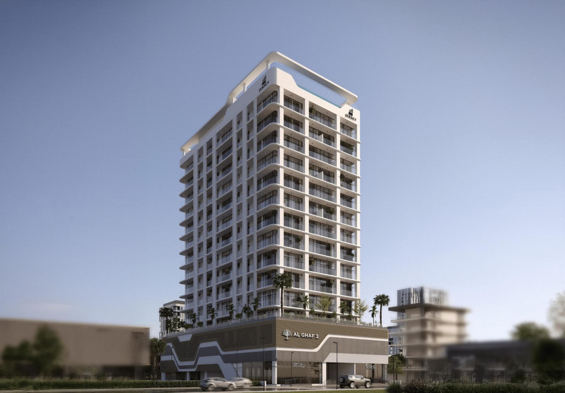 Al Ghaf 2 by Jersey Real Estate Brokers LLC, Jabal Ali First. Render supplied by developer.