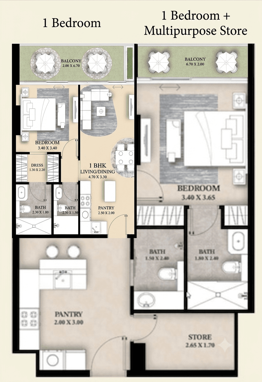 Ventana Residences 1 BR Apartments floor plan, 549 sqft to 657 sqft, drawing published by Zedor Developments