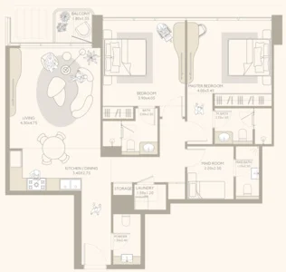 Isla Private Residences 2 BR Apartments floor plan, 1,227 sqft, drawing published by Chaimaa Holding