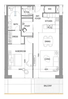 Avior 1 BR Apartments floor plan, 1,023 sqft, drawing published by Acube Development