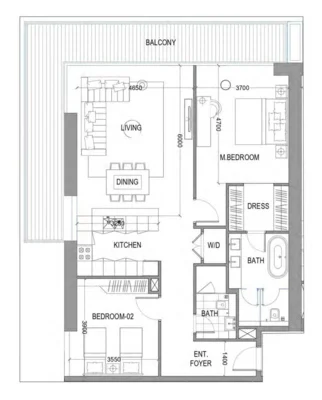 Avior 2 BR Apartments floor plan, 1,550 sqft, drawing published by Acube Development