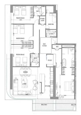Avior 4 BR Apartments floor plan, 2,626 sqft, drawing published by Acube Development