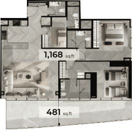 RADIANT TERRACE 2 BR Apartments floor plan, 1,647 sqft, drawing published by Radiant