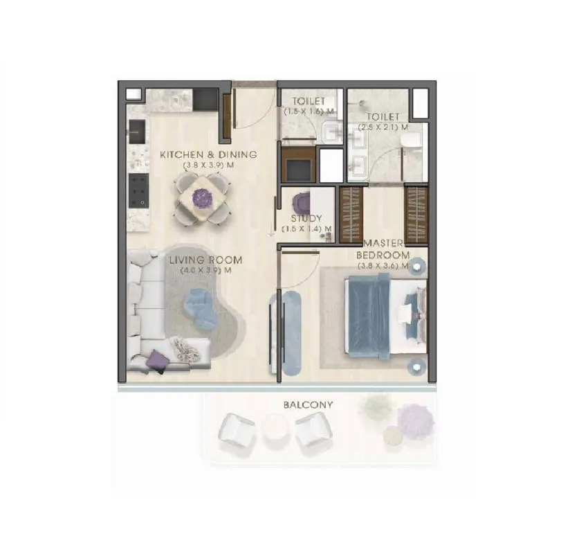 Kaia Residences 1 BR Apartments floor plan, 792 sqft to 991 sqft, drawing published by AMWAJ Development