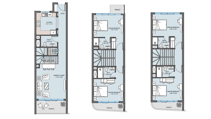 Baia 4 BR Townhouse floor plan, 2,031 sqft to 2,581 sqft, drawing published by Reportage