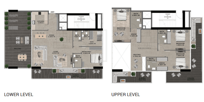 Reef 999 4 BR Apartments floor plan, 3,695 sqft to 3,696 sqft, drawing published by REEF Luxury Developments
