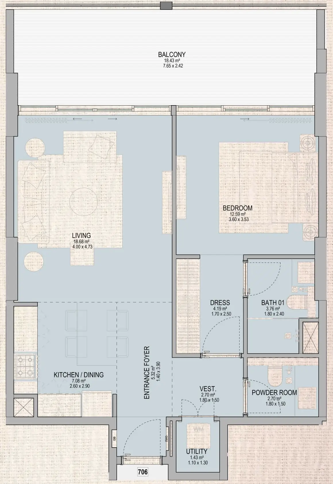 The Grandala 1 BR Apartments floor plan, 917 sqft, drawing published by Palladium Prime Real Estate Development