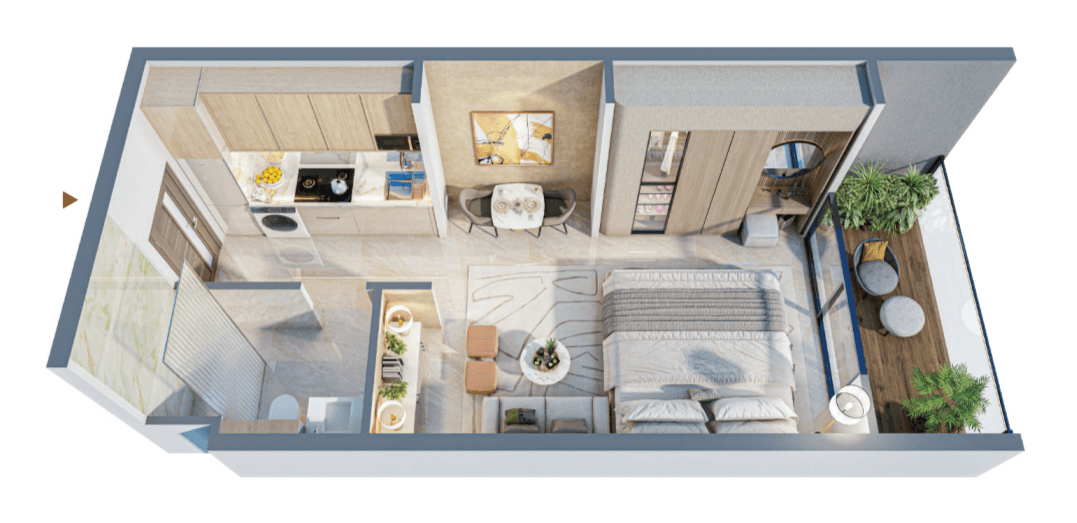 Blossom76 Studio Apartments floor plan, 424 sqft to 425 sqft, drawing published by Tranquil Infra Developers
