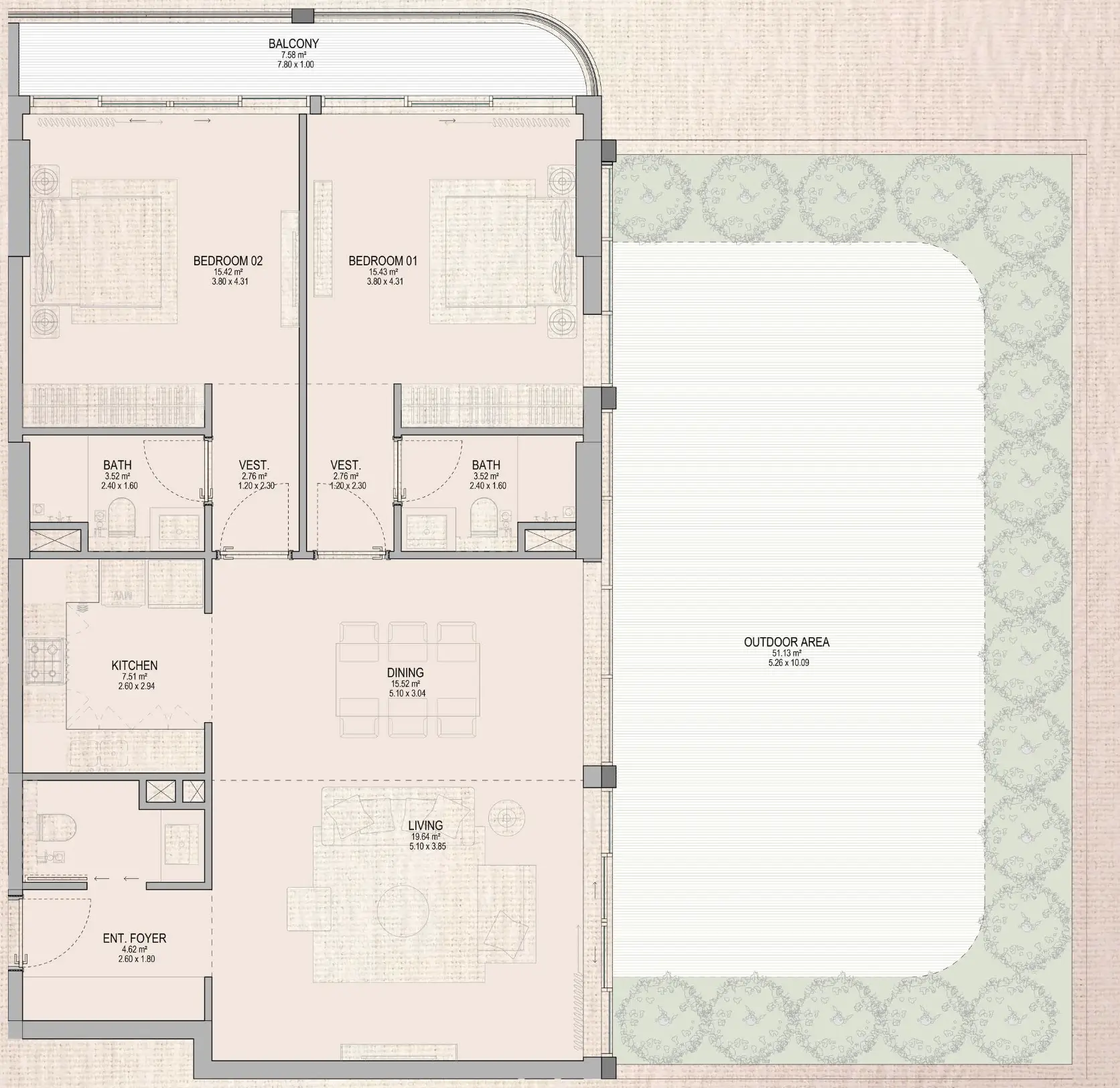 The Grandala 2 BR Apartments floor plan, 2,099 sqft, drawing published by Palladium Prime Real Estate Development