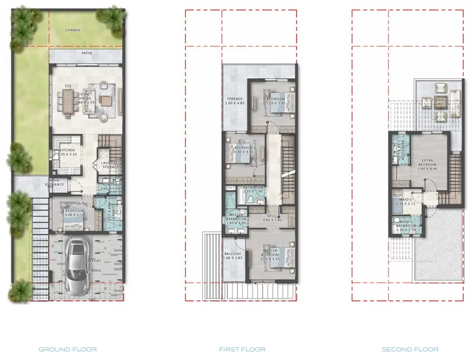 Damac Islands 2 - Tahiti 1 5 BR Villa floor plan, 3,158 sqft, drawing published by Damac