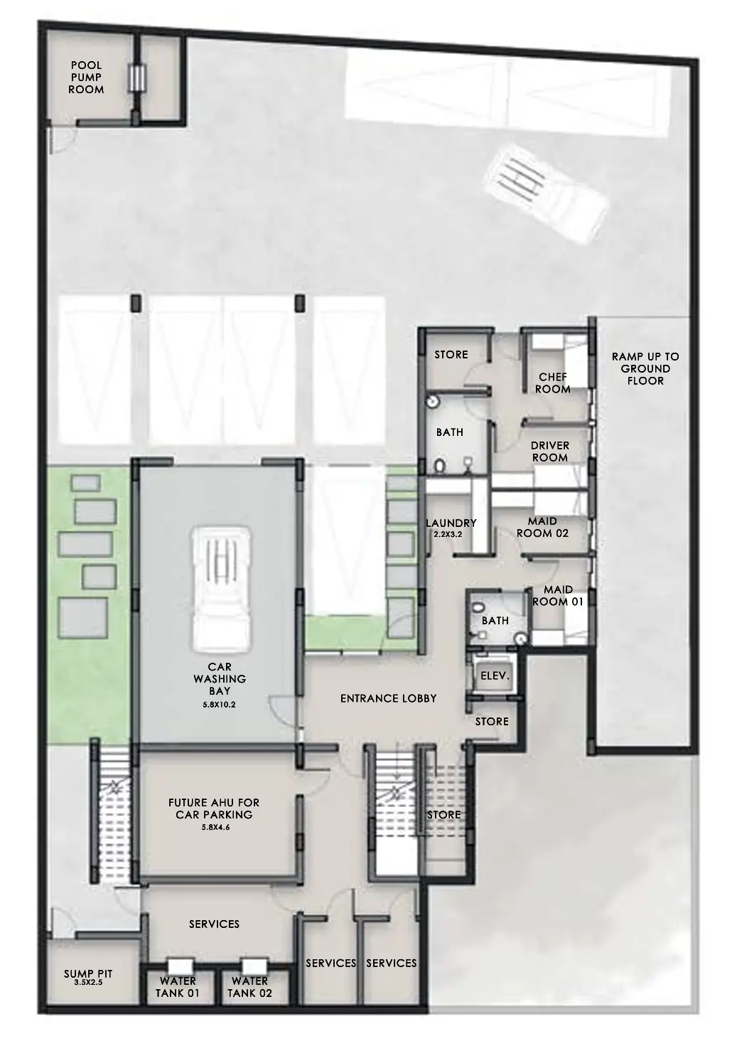 Nineteen Riviera Lagoon 5 BR Villa floor plan, 18,195 sqft, drawing published by Riviera Group