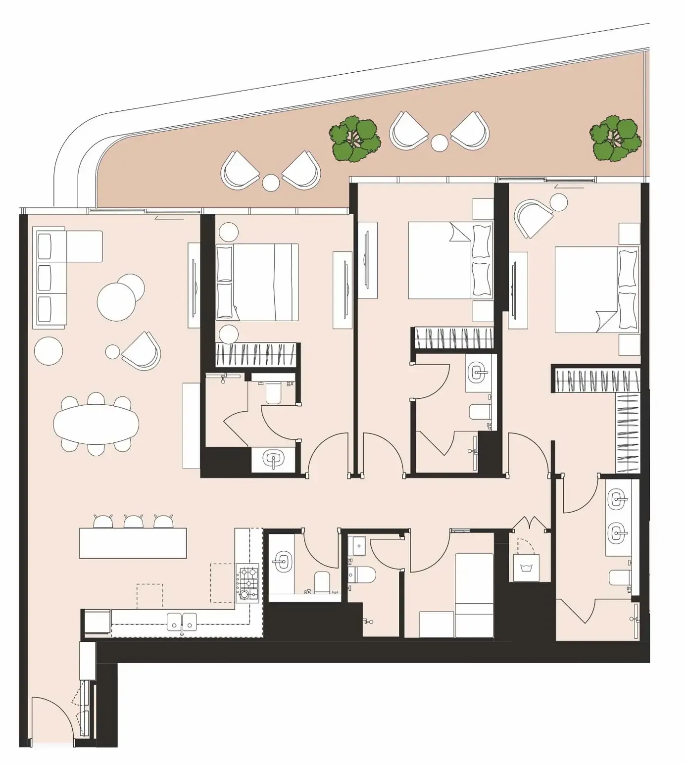 Artistry Two Residences 3 BR Apartments floor plan, 1,964 sqft to 1,988 sqft, drawing published by Select Group