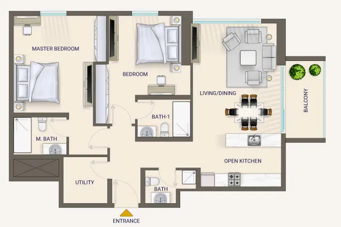 Nexara Tower 2 BR Apartments floor plan, 1,127 sqft to 1,595 sqft, drawing published by 7th Key Development