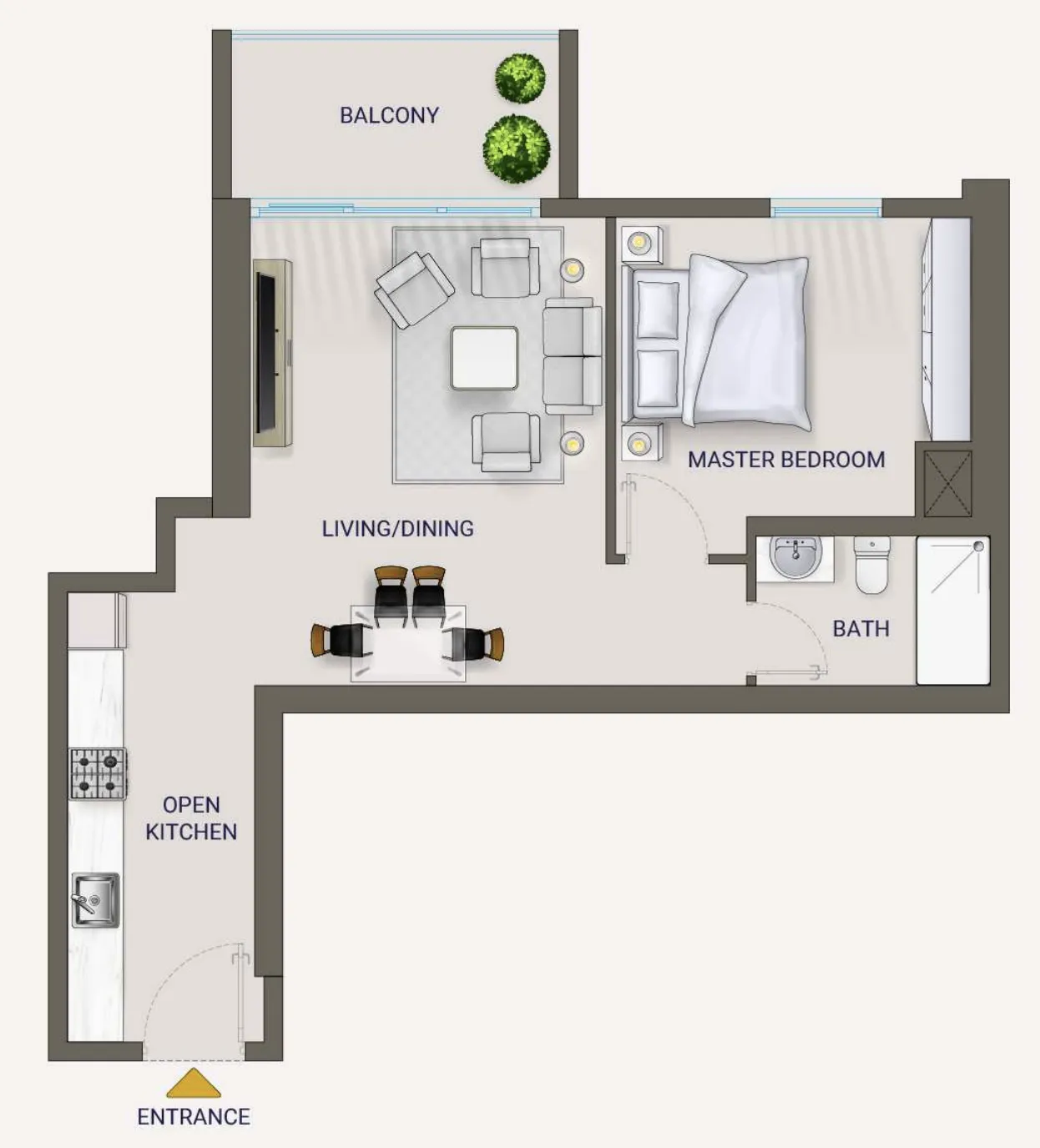 Nexara Tower 1 BR Apartments floor plan, 654 sqft to 1,007 sqft, drawing published by 7th Key Development