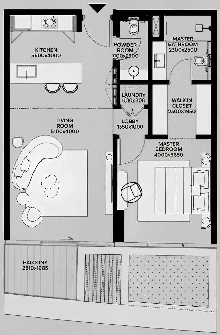 Lia by Avenew Development 1 BR Apartments floor plan, 825 sqft to 867 sqft, drawing published by AVENEW Development