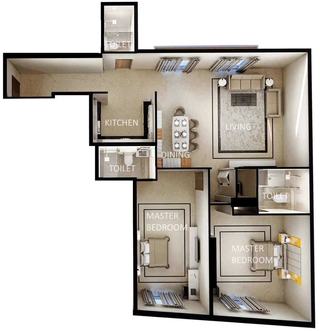 Zenith J1 2 BR Apartments floor plan, 1,911 sqft, drawing published by Zenith Group