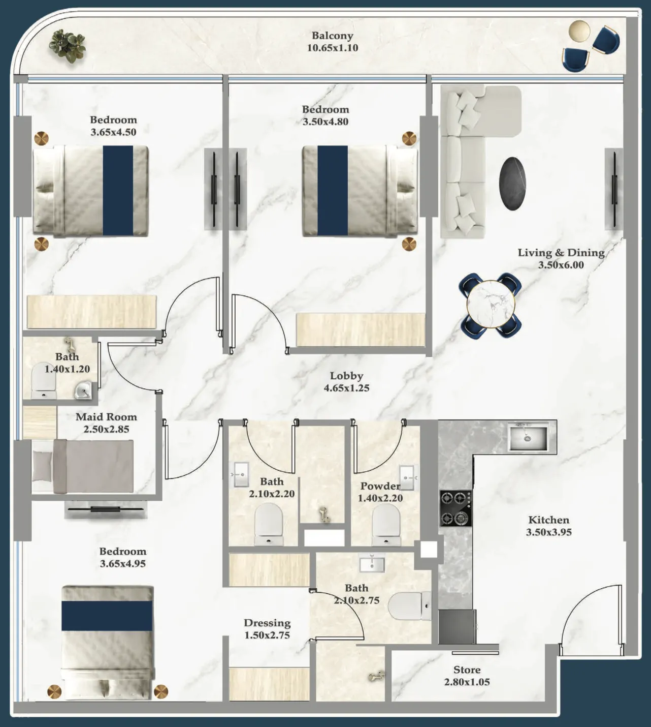 Sparklz 3 BR Apartments floor plan, 1,124 sqft to 2,018 sqft, drawing published by Danube