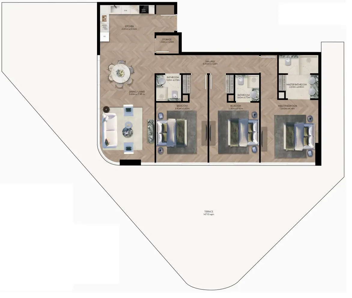 Elle Residences 3 BR Apartments floor plan, 1,596 sqft to 2,922 sqft, drawing published by ANAX Developments