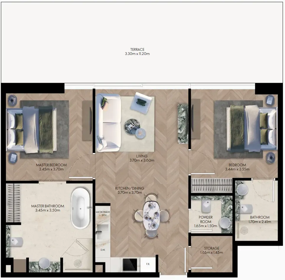 Elle Residences 2 BR Apartments floor plan, 1,275 sqft to 1,290 sqft, drawing published by ANAX Developments