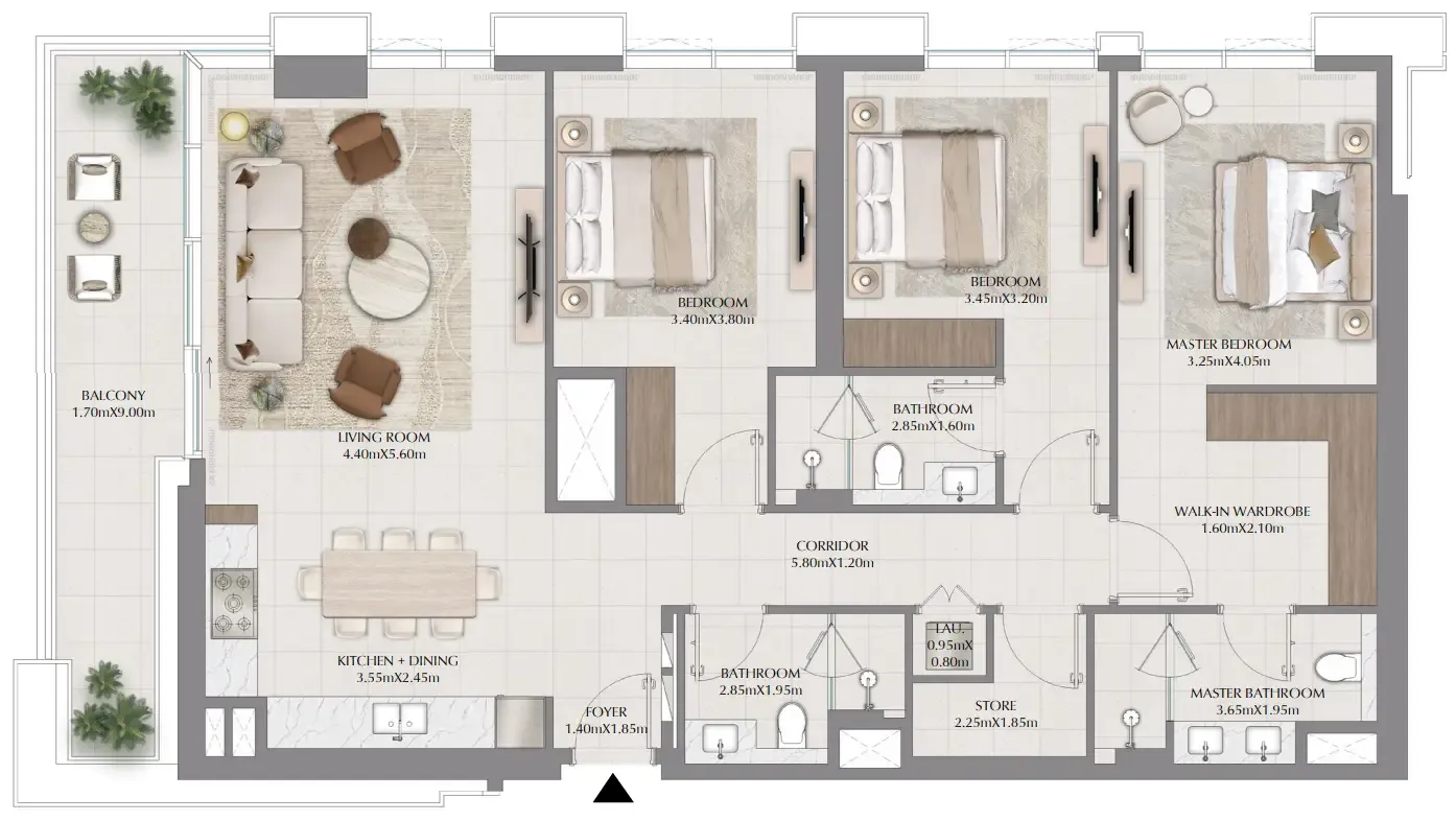 Terra Gardens 3 BR Apartments floor plan, 1,668 sqft to 1,676 sqft, drawing published by Emaar