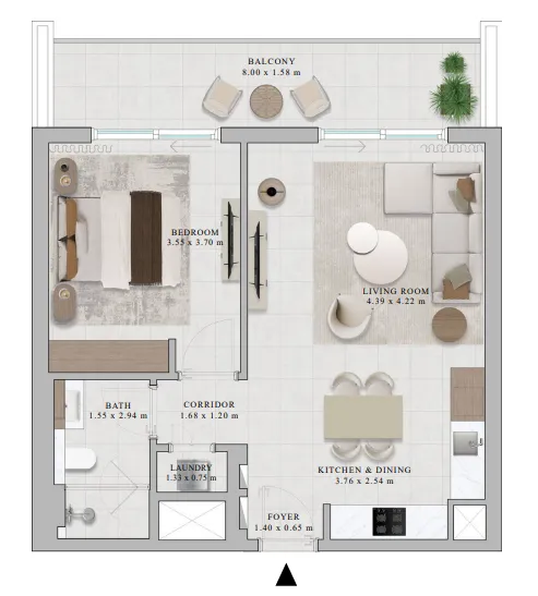 Rosehill 1 BR Apartments floor plan, 808 sqft to 822 sqft, drawing published by Emaar