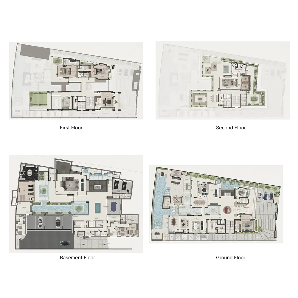 Mews Mansions 5 BR Mansion floor plan, 25,118 sqft to 25,215 sqft, drawing published by Al Ali Property Investment (API)