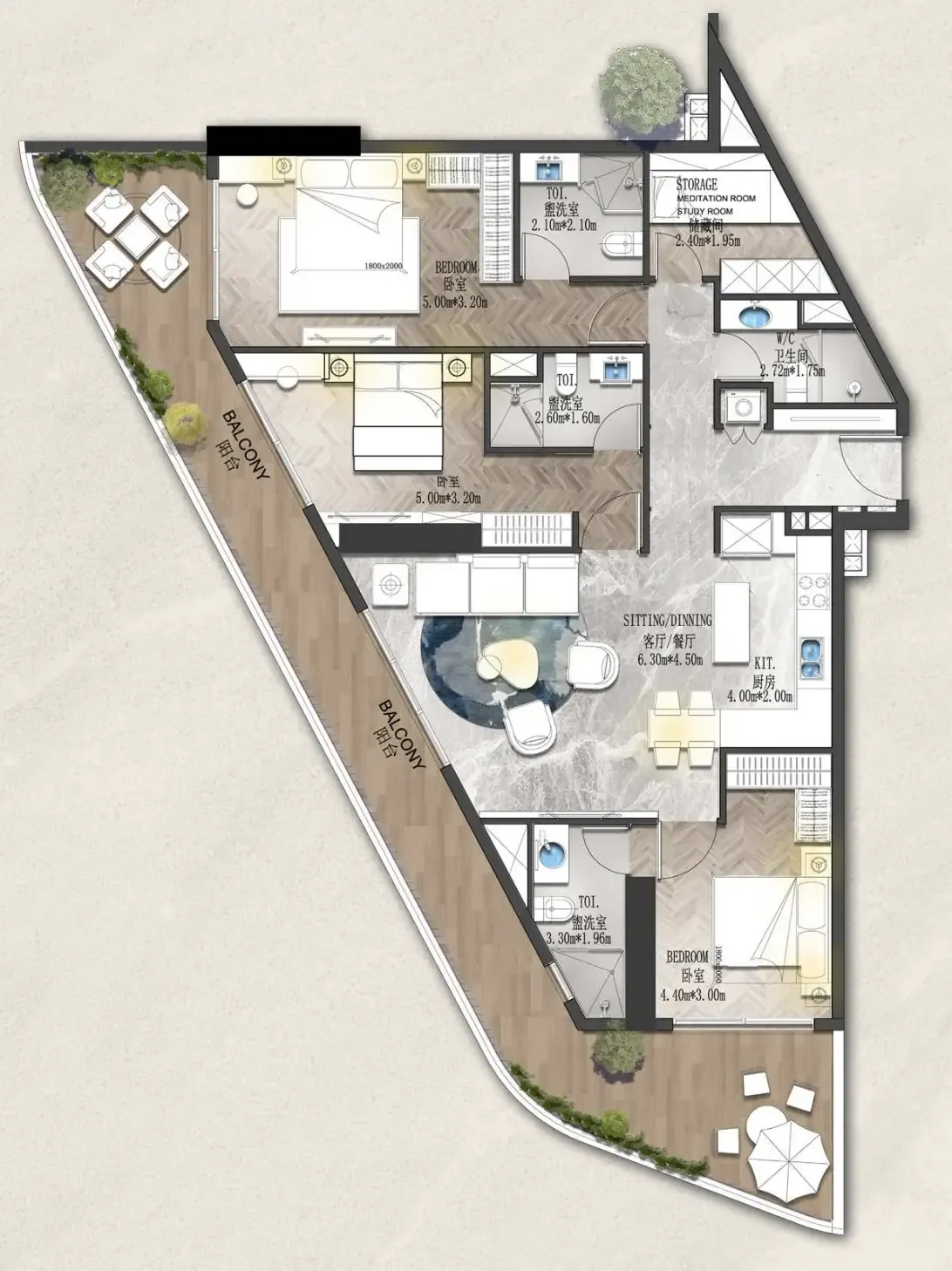 Forest City 2 3 BR Apartments floor plan, 1,766 sqft, drawing published by Al Helal Al Zahaby Real Estate Development (HZ Development)
