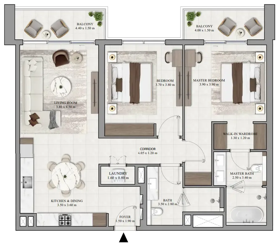 Vista Ridge 2 BR Apartments floor plan, 1,286 sqft to 1,535 sqft, drawing published by Emaar