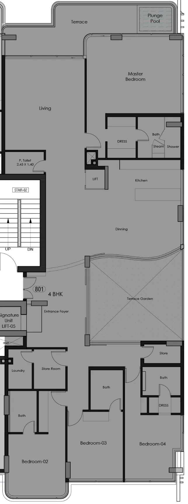 Bonds Avenue 4 BR Apartments floor plan, 4,416 sqft to 4,424 sqft, drawing published by Amirah Developments