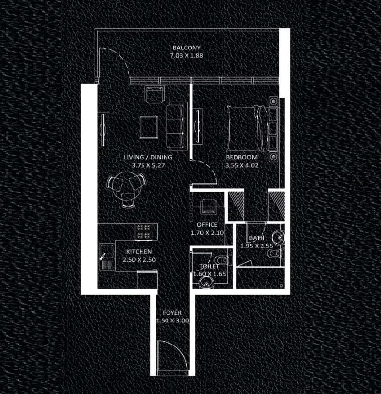 Viewz 1 BR Apartments floor plan, 737 sqft to 806 sqft, drawing published by Danube