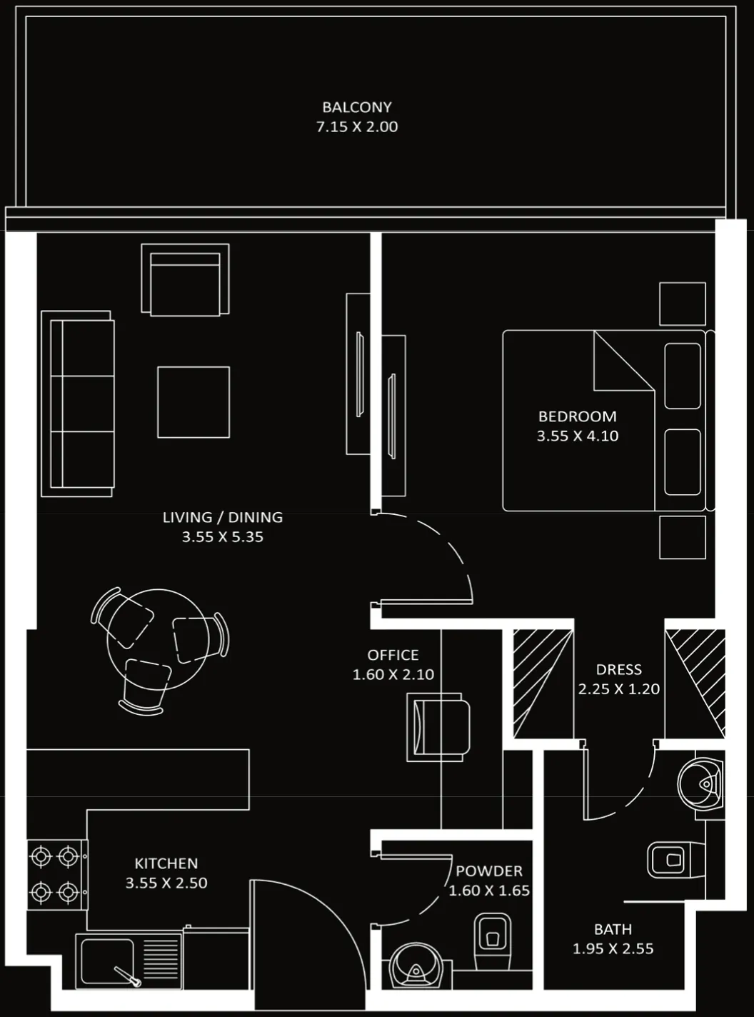Diamondz 1 BR Apartments floor plan, 746 sqft to 753 sqft, drawing published by Danube