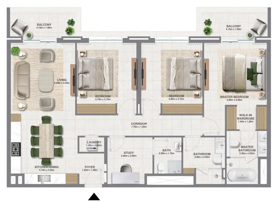 Golf Verge 3 BR Apartments floor plan, 1,683 sqft to 1,777 sqft, drawing published by Emaar