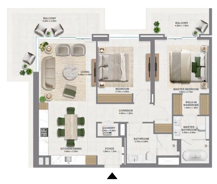 Golf Verge 2 BR Apartments floor plan, 1,402 sqft to 1,472 sqft, drawing published by Emaar
