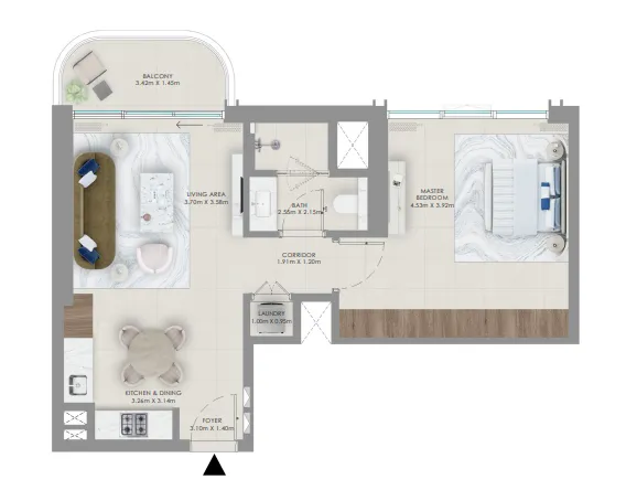 Baystar by Vida 1 BR Apartments floor plan, 728 sqft to 794 sqft, drawing published by Emaar