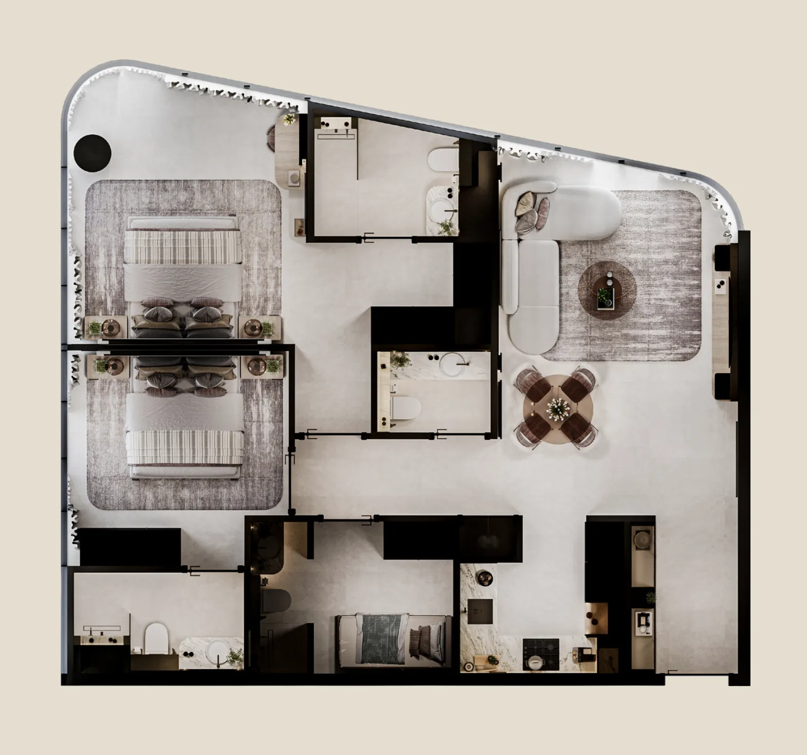 Cybele by Wadan 2 BR Apartments floor plan, 1,404 sqft, drawing published by Wadan Developments