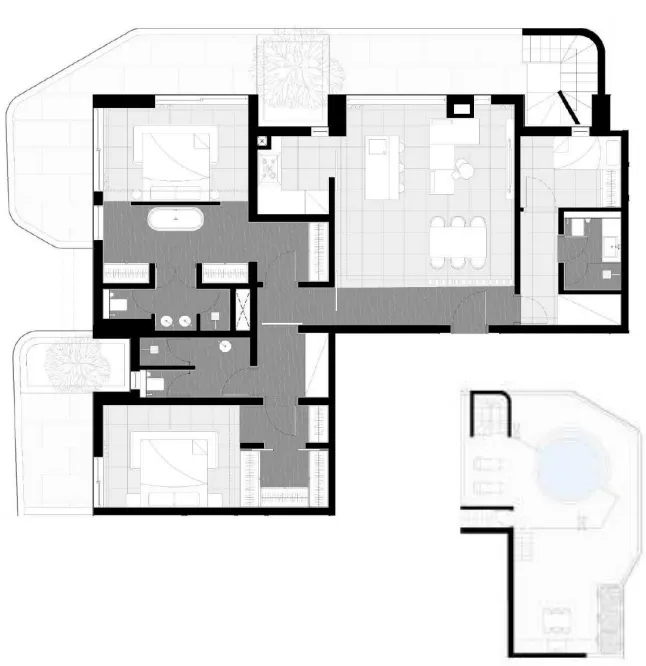 Marea Residences 2.5 BR Penthouse floor plan, 3,383 sqft to 3,519 sqft, drawing published by Sharafi Group