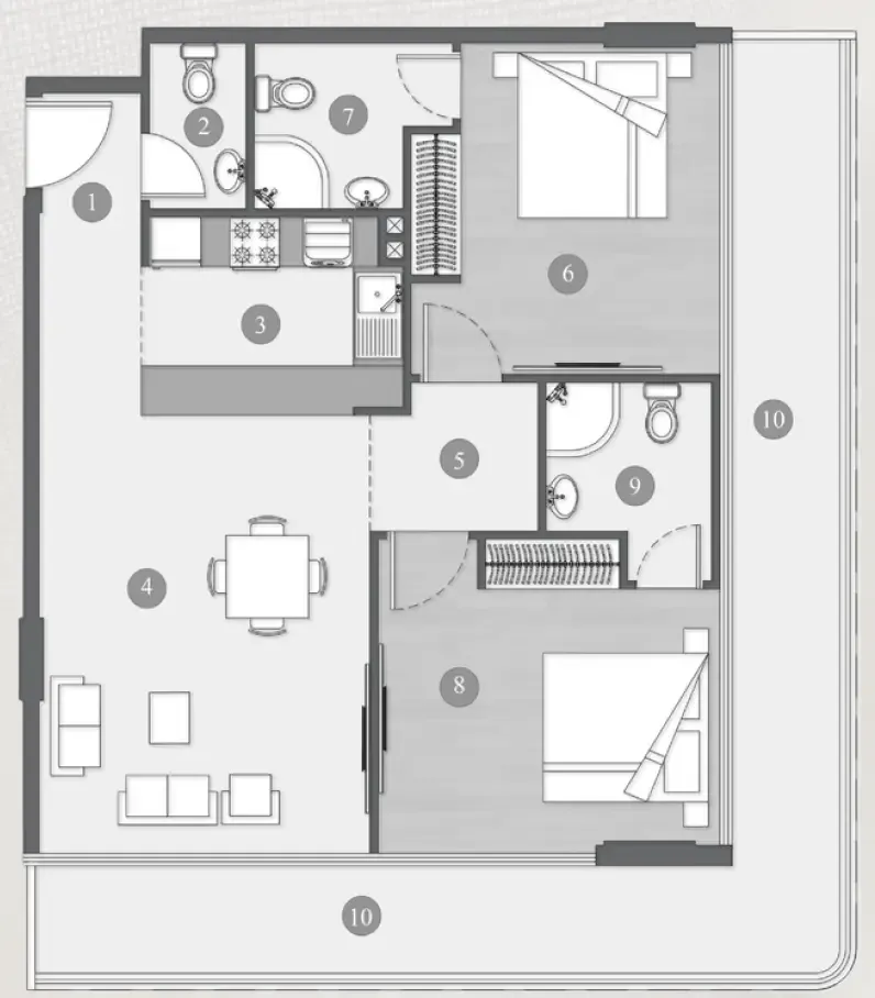 Elevia Residences 2 BR Apartments floor plan, 1,206 sqft, drawing published by Valores Property Development