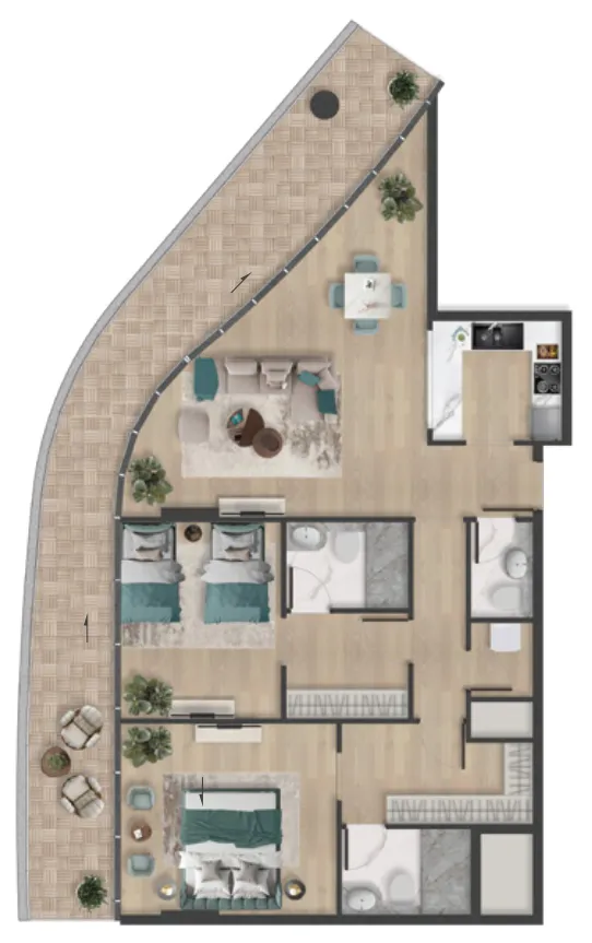 Pelagia 2 BR Apartments floor plan, 1,212 sqft to 3,603 sqft, drawing published by BNW Developments
